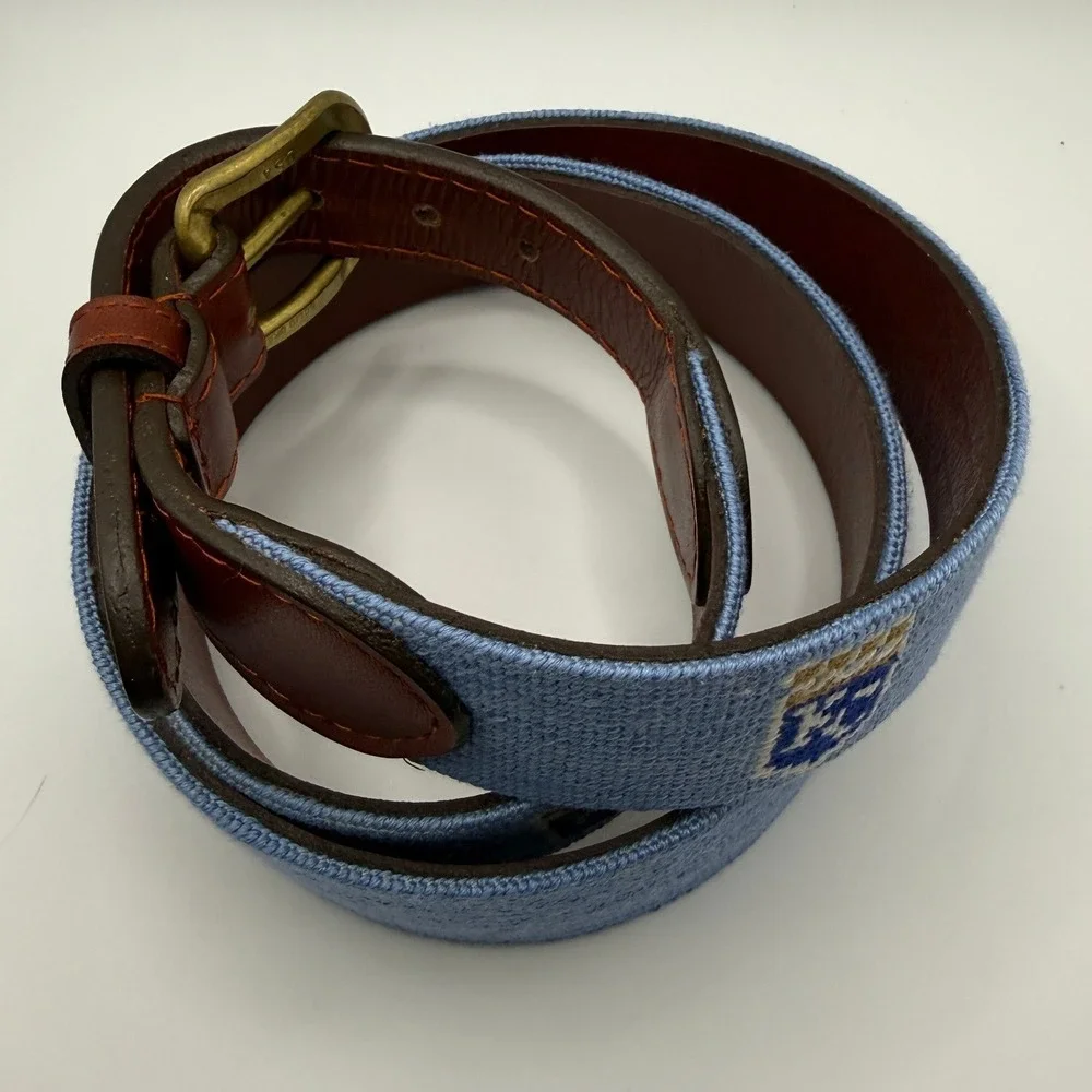Smathers & Branson Needlepoint Belt Mens 40 Blue KC Royals MLB Leather Brass